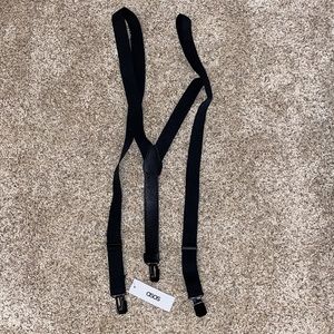 Solid black suspenders with black clasps.